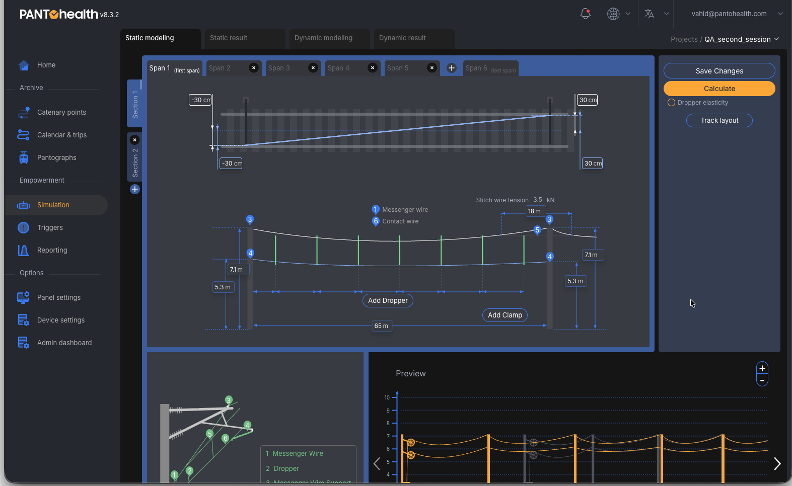PANTO Simulation static simulation inputs — overhead line geometry and mechanical parameters